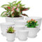 Vasi Da Fiori In Plastica, 8 Pezzi Vaso Da Fiori Con Foro, Sottovaso Rotondo, Piccoli Vasi per Cactus, Set Di Vasi Per Erbe Aromatiche, Fioriera Ideale Per Ufficio, Balcone, Piante Grasse-Bianco