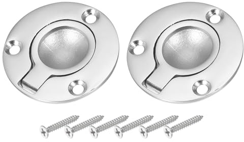 PATIKIL 2 Flush Pull Ring Handles Silber 2 Stück | 316 Edelstahl Runde Versenkte Türgriffe Versteckte Bootsluke Riegel mit Schrauben für Marine Yacht Möbel