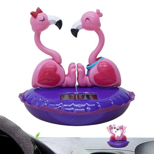 Solar Tanzender Flamingo, Wackelkopf Flamingo, Mittelkonsole Wackelkopf Flamingo, Auto Armaturenbrett Schütteln Kopf Flamingo, Valentinstag Auto Innendekoration Ornamente für Auto Armaturenbrett
