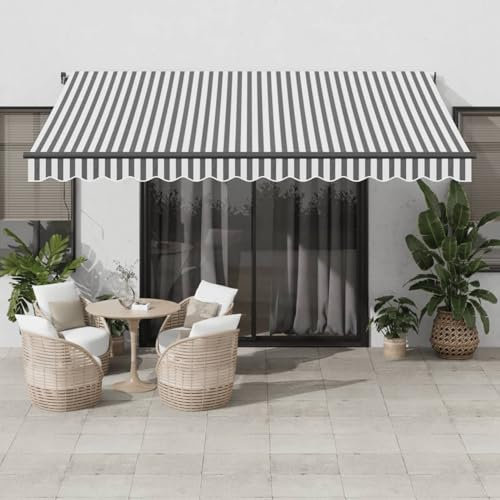 IKAYAA Toldo Motorizado 400 x 300 cm, Toldo Eléctrico y Manual Retráctil,Toldo Articulado Eléctrico con Mando a Distancia, Toldo Brazo Extensible para Terraza, Jardín, Antracita y Blanco