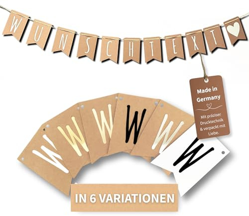 Personalisierte Wimpelkette mit Wunschtext – Individuelle Girlande für Hochzeit, Geburtstag, Taufe & Party (Weißes Papier + Schwarze Schrift)
