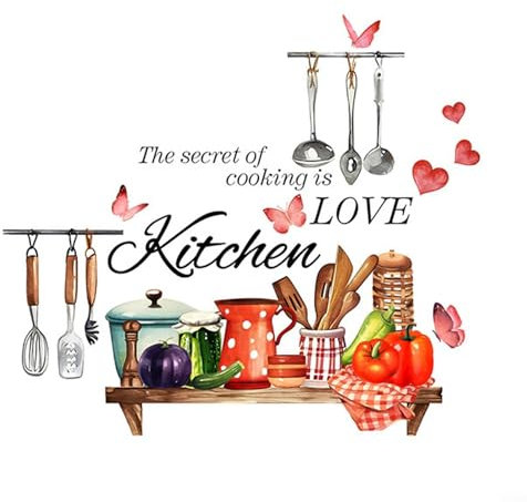 Inspiradoras pegatinas de pared de cocina con divertidos temas de utensilios de cocina, perfectas para invitar la creatividad a tu hogar