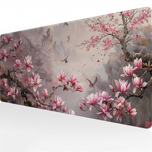 TengYuer Gaming Mauspad 700x300x2 mm Verlängertes großes Mauspad XXL Schreibtischauflage mit Rutschfester Basis genähte Rand für Büro Zuhause (Rosa Magnolie)