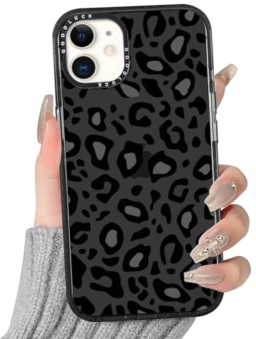 Phoona Leopard Case for iPhone 12 / iPhone 12 Pro 6,1, Preppy Cute Cheetah Print Girly Aesthetic Pattern Design, Anti-yellowing Soft TPU Shockproof Protection Bumper Cover for Girls Women, Black