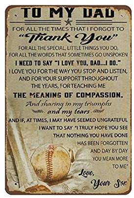 Anceky Baseball-Poster „To My Dad from Son, Geschenk zum Vatertag, originelles Retro-Metall-Blechschild, 20,3 x 30,5 cm