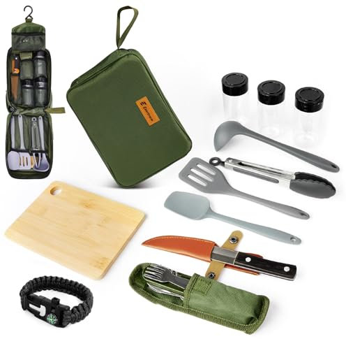 E EASTSTORM Mini Camping Accessories Kitchen Utensil Set,12 Pcs Camping Utensils Organizer Travel Kit with Multifunctional Cutlery,Storage Bag