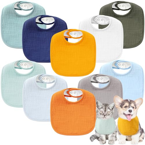 Shinylin Hundehalstücher aus Musselin-Baumwolle, quadratisch, wendbar, mit zwei Druckknöpfen, Bekleidungszubehör, Halstuch für kleine bis mittelgroße Welpen, Katzen, 10 Stück
