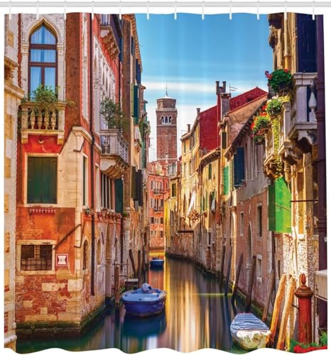 Duschvorhang 240x200 cm Venedig, Italien Duschvorhang Antis-chimmel Wasserdicht 3D Shower Curtains Wasserstadt Duschvorhänge Waschbar Polyester Stoff für Badewanne Badezimmer A-2281