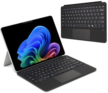 TECHGEAR Tastiera Surface Pro 12 (2025), cover sottile di tipo Bluetooth con trackpad, retroilluminazione a 7 colori, attacco magnetico, QWERTY del Regno Unito, custodia per tastiera wireless per