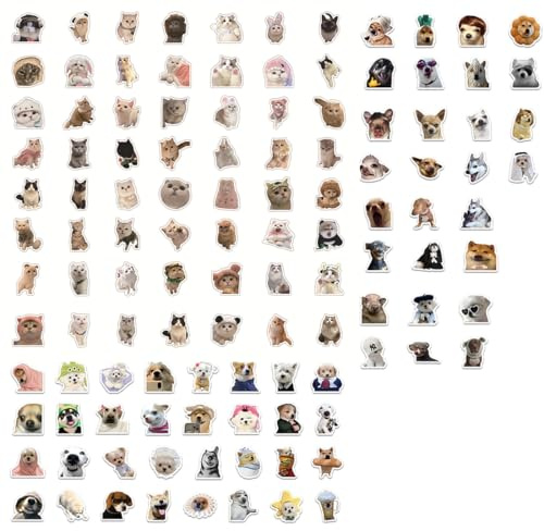 YAPKOLV 120 Stück Lustige Katze/Hund Meme Sticker Set, Geeignet für Erwachsene Kinder, Meme Aufkleber für Auto, Laptop, Skateboard, Fahrrad, Moped, Motorrad, Computer (A)