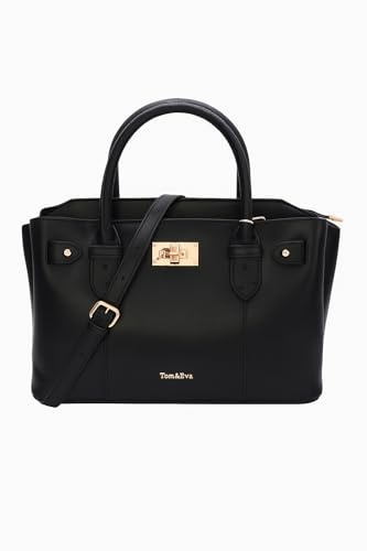 Tom&Eva Damen Handtasche Elegant – Schwarze Henkeltasche mit Schultergurt– Klassische Umhängetasche für Büro, Alltag & Freizeit