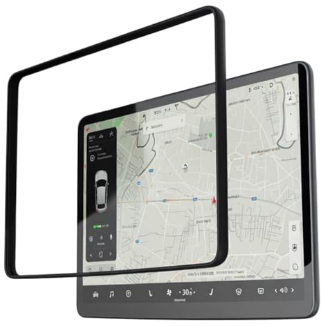 TUDIA Coque de protection d'écran en verre trempé 2 en 1 encliquetable pour Tesla Model 3 (2017-2023) & Model Y (2020-2024) - Écran tactile 15 anti-reflet et résistant aux rayures (Noir)
