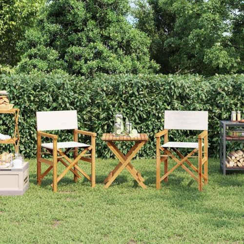 Makastle Regiestuhl Klappbar mit Holzhandlauf 2er Set, Angelstuhl mit Rückenlehne für Picknick Camping, Creme 57 x 54.5 x 85 cm Massivholz Teak