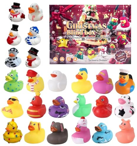 ETUCYNG Weihnachts Gummienten - Mini Weihnachts Gummi-Entchen 24 Tage Adventskalender Set mit - Badetoy Geschenk Mitgebsel Für Kinder Bad Reise Deko