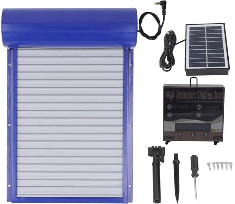 Automatische Hühnerstalltür, solarbetrieben, programmierbare Timer-Steuerung, Aluminium-Hühnertür für Geflügelsicherheit, Hühner, Enten, Gänse, Eisenblech, Kunststoff, 37 x 24,7 cm