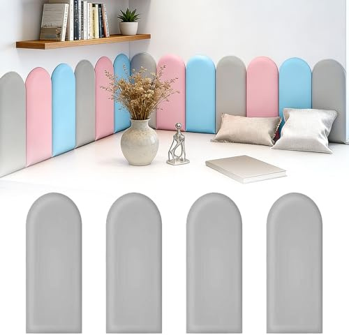 Chingcoo 4 Stück Wandpolster, 20x40cm Wandkissen Bett, PU Wasserdicht Wandpolster Selbstklebend, Wandschutz Bett (Grau)