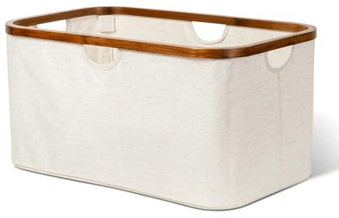 BIGSO BOX OF SWEDEN Bigso Wäschekorb aus Bambus & Stoff, faltbar, großer Wäschesammler mit 4 Griffen, stabiler Rahmen, moderner Wäschebehälter für Bad, Schlafzimmer & Waschküche