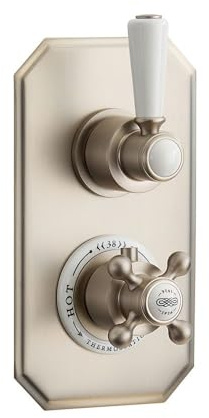 MILANO 2 Outlet Concealed Diverter Thermostatic Mixer Shower Valve Nickel | Brass Construction. Lever & Crosshead Handles. Thermostatic Operation. Traditional Style. Suitable For All Plumbing Systems.