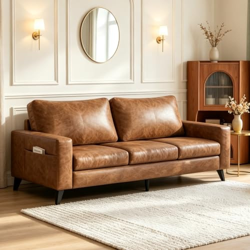 YODOLLA Sofa 3 sitzer, Kunstleder Schlafsofa 200 cm Breit, Braun | Polster-Couch Sofa mit Schlaffunktion, Ledersofa Modernem Design für Wohnzimmer, Büro, Hotel, Schlafzimmer