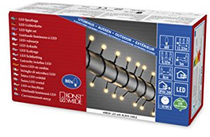 Konstsmide LED Globelichterkette, runde Dioden, 80 bernsteinfarbene Dioden, 24V Außentrafo, schwarzes Kabel - 3691-807