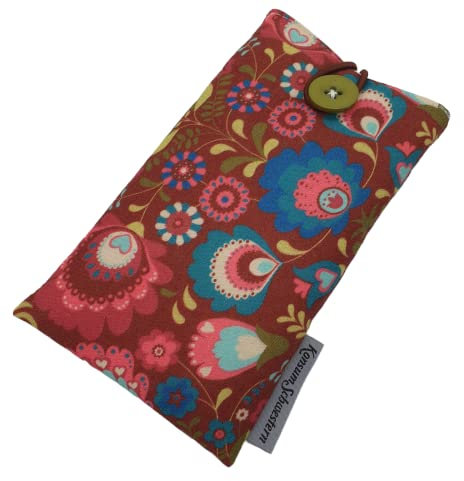 anpassbare Handytasche Stoff mit Knopf - für alle Handymodelle - FOLKLORE BLUMEN BRAUN -