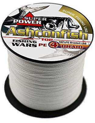 Ashconfish - Filo da pesca intrecciato a 4 fili, super resistente, resistente, per pesca in acqua salata e acqua dolce, resistente all'abrasione, zero stretching, 100 m, 2,7 kg, bianco