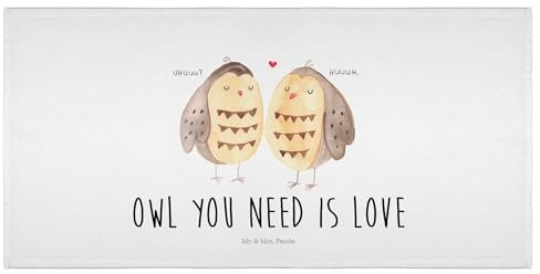 Mr. & Mrs. Panda 50 x 100 Handtuch Eulen Liebe - Geschenk, Owl, Liebesgeschenk, Freundin Geschenk, Badezimmer, Badehandtuch, groß, romantisch, Baby,