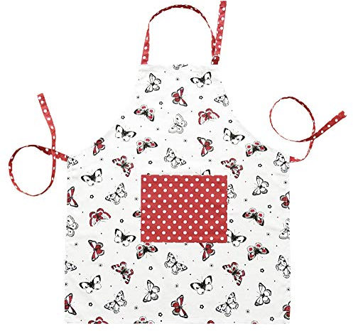 Lashuma Grillschürze mit Tasche Frauen u. Herren, Kochschürze beige - rot 80x65 cm Schmetterlinge