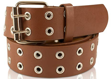 SCAMODA Doppelloch Nietengürtel mit Leder für Damen und Herren, Ösengürtel, versch. Farben, Größen, Breiten (Hellbraun - 110/BW95 - Br. 3,5 cm)