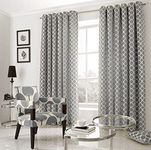 Alan Symonds Oh Chenille Ring Top Eyelet Lined Curtains - Silver (90 x 90)