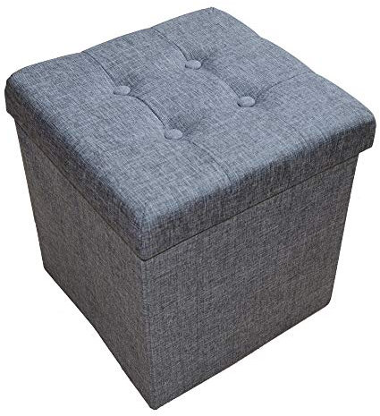 Natsen Sitzhocker mit Stauraum, 38 x 38 x 38 cm, faltbar Sitzwürfel aus Leinen, Sitzbank Fußhocker Fußablage Aufbewahrungsbox, Grey