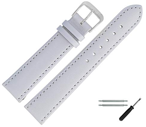 MARBURGER Uhrenarmband 18mm Leder Grau Silber Glatt Mit Naht - Montage Set 8071815000120