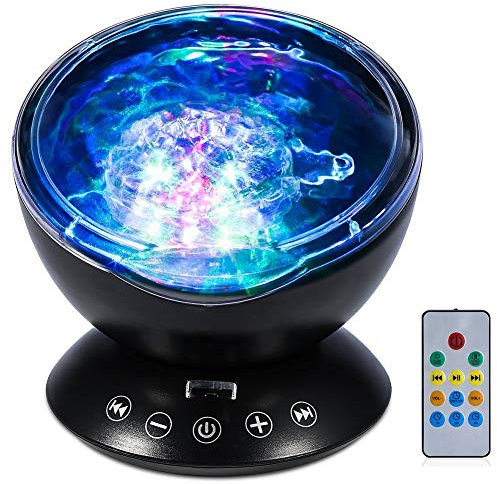 Vbestlife Projecteur de lumière LED en forme de vagues océaniques Lampe avec 7 modes d'éclairage Lumières de projection avec musique intégrée douce pour ambiance romantique