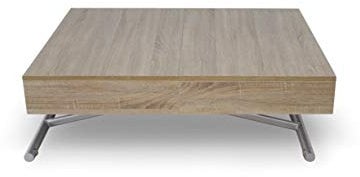 Menzzo Sundance - Mesa de centro, abatible, extensible, alto y largo ajustables, de madera, roble claro y metal, plegada: 120 x 80 x 40 cm, desplegada: 80 x 190 x 75 cm, tamaño único