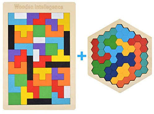 Loscrew Holz Puzzle Hexagon Puzzles für Kleinkinder Tangram Puzzle, Montessori Bildungsgeschenk für Kinder & Erwachsene