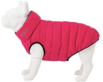 HUGO & HUDSON Reversible Winter-Pufferjacke für Hunde, wasserabweisender Mantel, Rosa und Grau, S35