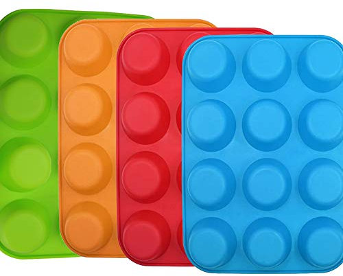 Qtopun, mini teglia in silicone, 4 confezioni da 12 tazze in silicone, stampi in silicone per muffin, stampi da forno multicolore