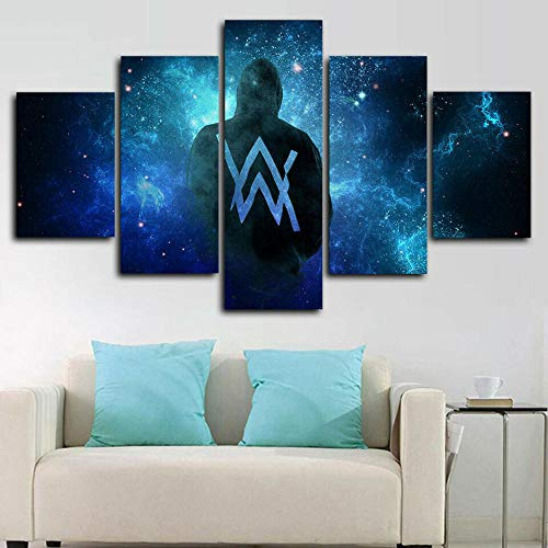 Myrdsio Leinwanddrucke Modern Home Wand Dekor Alan Walker Dj Musik 5 Stück Leinwände Drucken Modulare Bild Kunst Hd Malerei Kunstwerke,Fertig Zum Aufhängen Mit Rahmen
