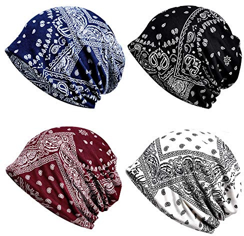 ELLEWIN Slouchy Beanie aus Baumwolle, Hip-Hop, weich, leicht, für Erwachsene, Totenkopfmütze, Kappe für Damen und Herren