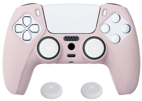 playvital Coque pour ps5 Manette Housse Protection avec Capuchon pour ps5 Grips Joystick Cover Skin Silicone,Pure Série-Rose