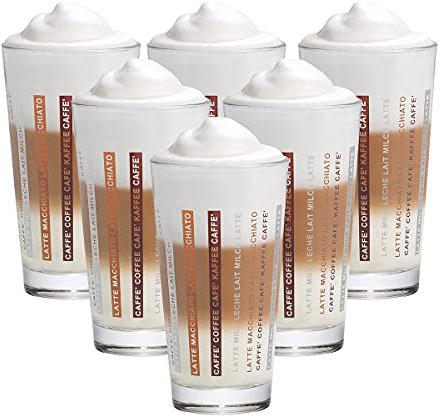 Vitrea 6er Set Latte Macchiato/Kaffee-Gläser - 370ml, 6 Glas Trinkhalme 23 cm, 1 Bürste (6 Siestr Druck 370ml)