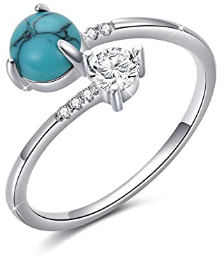 Türkis/Mondstein Ring für Damen 925 Sterling Silber Türkiser/Mondstein Verstellbar Ring Zirkonia Offene Ringe Geburtstags Geschenke Schmuck für Frauen Mädchen