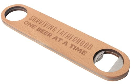 Splosh 'Surviving Fatherhood' Wooden Bottle Opener for Dad - Personalised Gift for Men on Fathers Day, Christmas and Birthdays