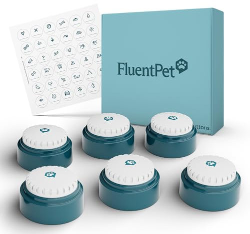 FluentPet Speak Up Buttons - Juego de botones de conversación para gatos y perros de última generación, paquete de 6 botones de comunicación fáciles de presionar para gatos y perros, botones grabables