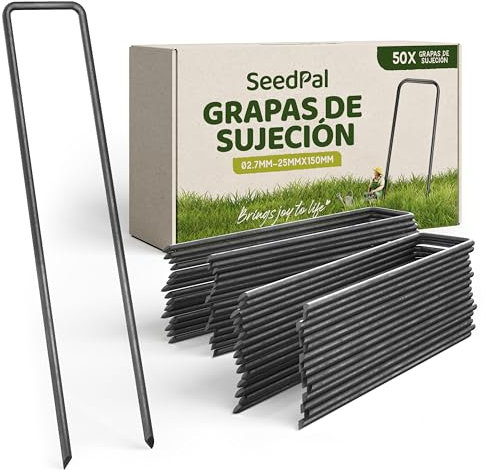 SeedPal Grapas de sujecion - Anclaje de Tierra para Malla Antihierbas, Valla y Red - 150 MM de Largo, 25 MM de Ancho, Ø 3 MM (50 Piezas)
