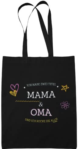FremiBag Stofftasche aus Baumwolle - Muttertagsgeschenk Mama Geschenke - Ich Habe Zwei Titel: Mama & Oma und ich Rocke sie beide - Geschenk für Oma und Mama - Juttebeutel Natur