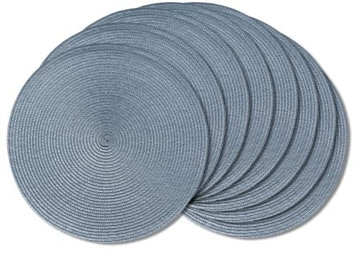AHHFSMEI Set di 8 Sottopiatti Rotondi Intrecciate Tovagliette Lavabili per Tavoli da Pranzo in Tessuto Naturale Resistente al Calore da 35 cm (Azzurro)