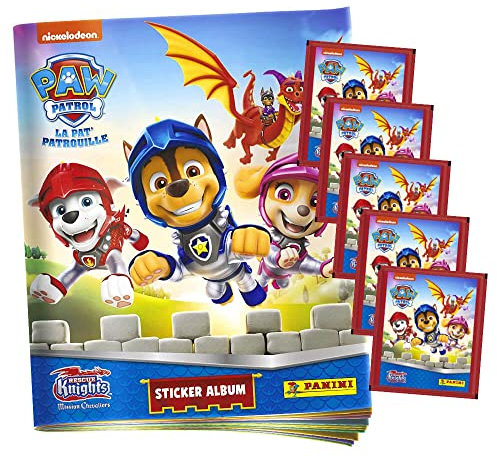 Panini Paw Patrol Sticker - Rescue Knights Serie 8 (2023) - 1 Album + 5 Tüten Sammelsticker im Bundle mit 10 STRONCARD Hüllen