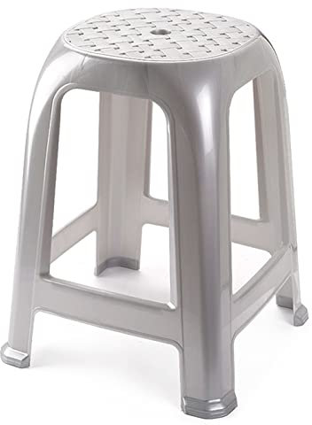 AC – Taburete PVC, Multiusos de plástico Resistente, Ideal para el hogar, Clases o Trabajo, 46.5 x 37 x 37 cm, Color Plata