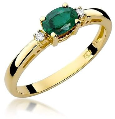 Damen Ring 585 14k Gold Gelbgold echt Smaragd Edelstein Diamanten Brillanten